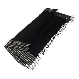 Y2K Soaked Black Silver Stripe Scarf Viscose Fringe Wrap Made in India